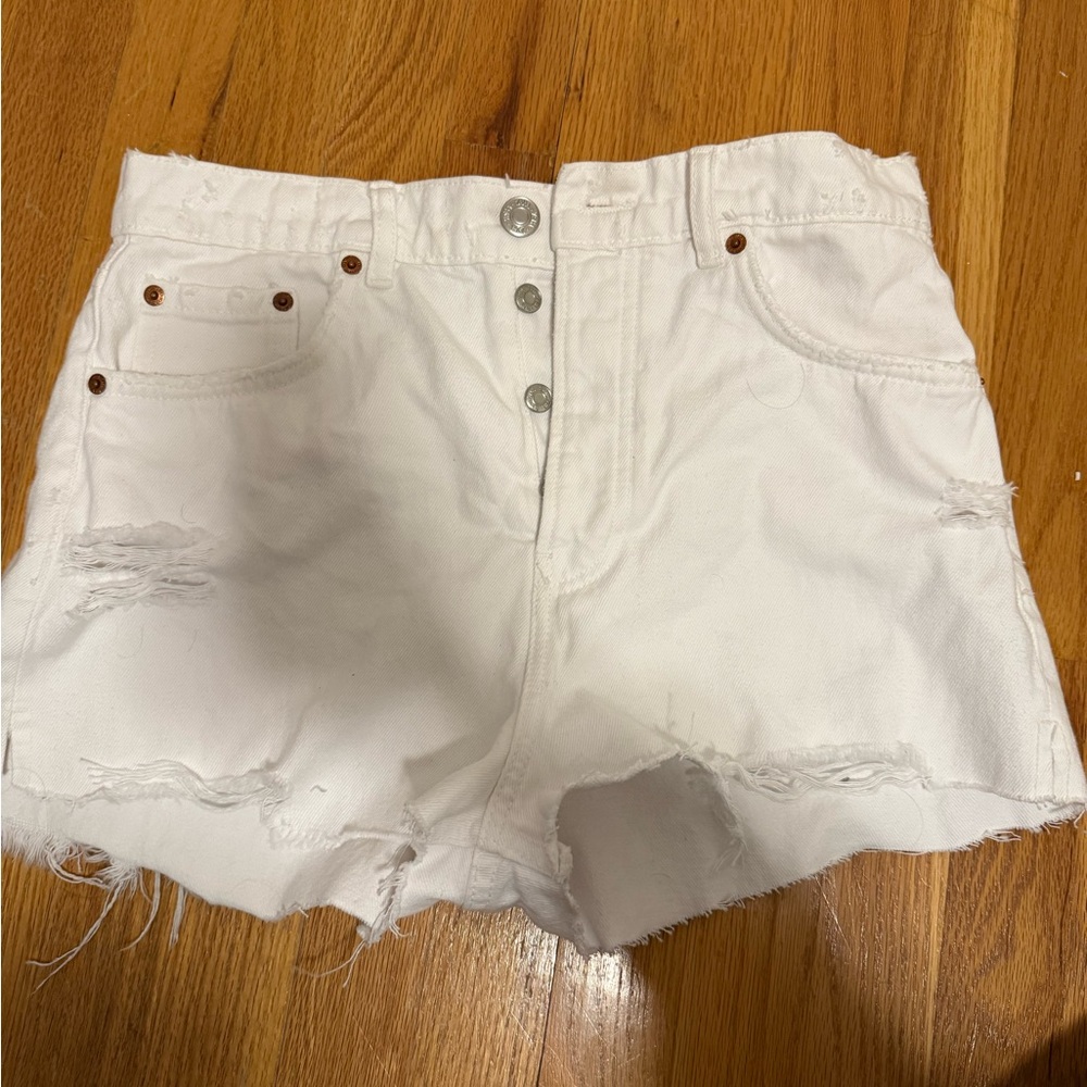 Zara High Rise White Jean Shorts Size 8